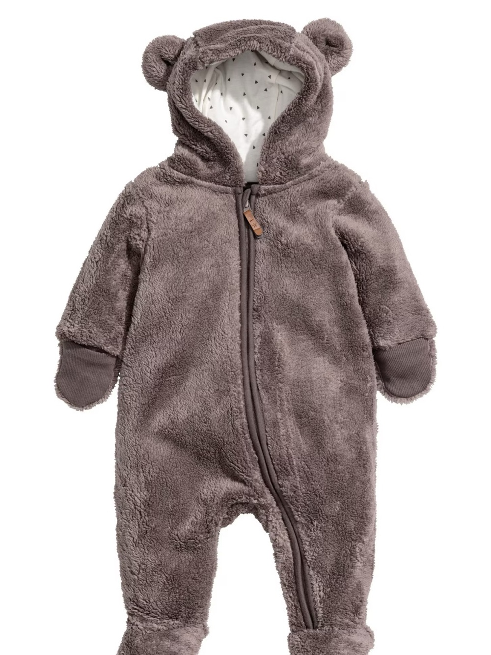 H&M Plush Bear Hooded Fleece One-Piece - Brown